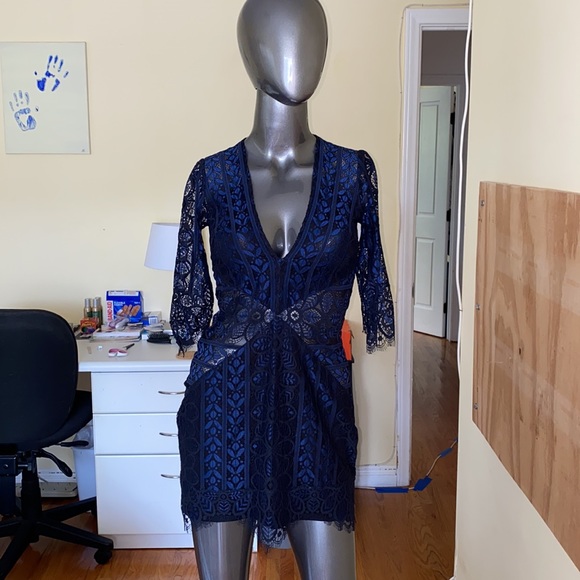 NWOT For Love & Lemons Layla Cocktail Dress Navy - Picture 6 of 11